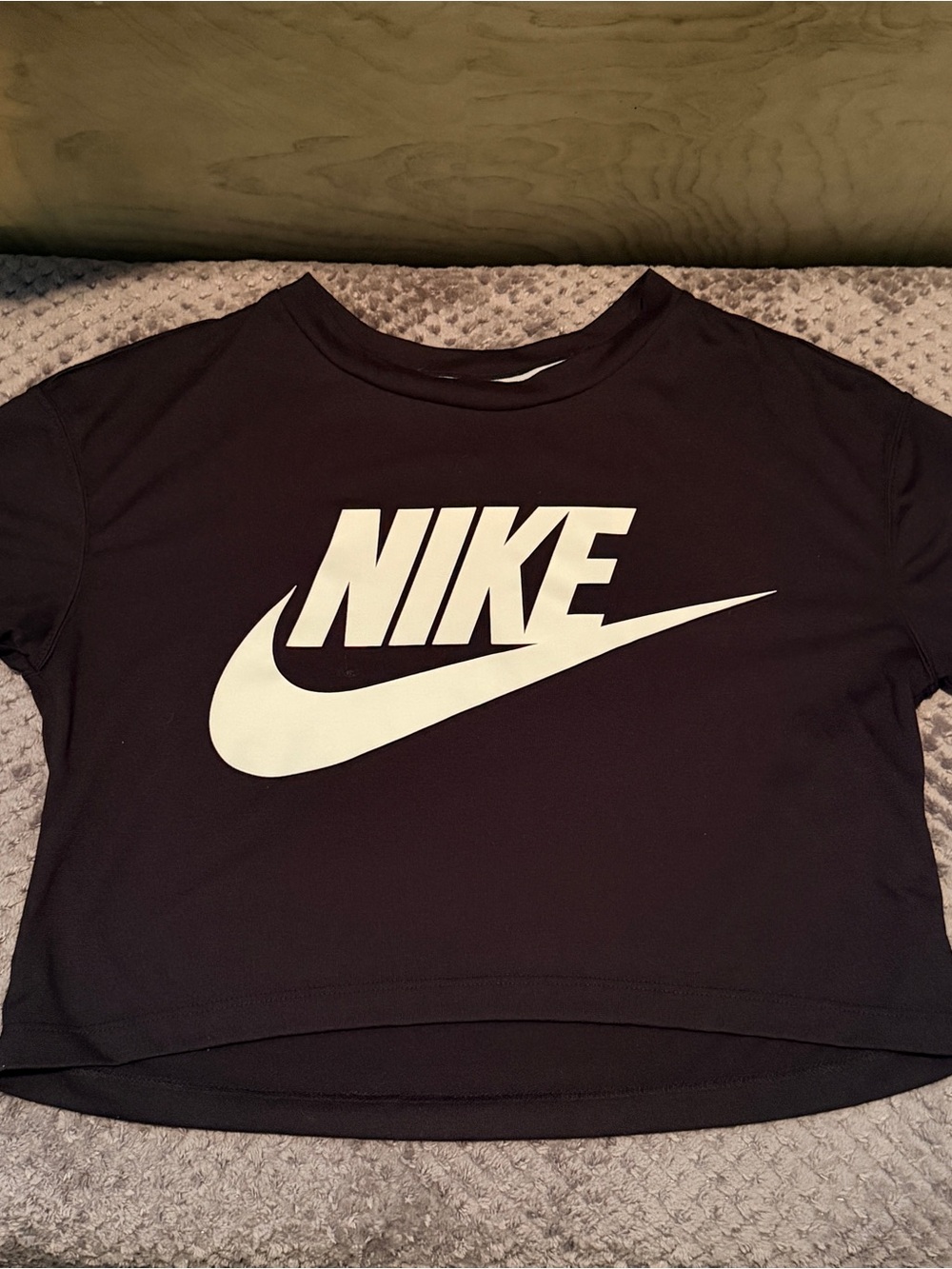 Nike Black Crop Top with White Swoosh Logo